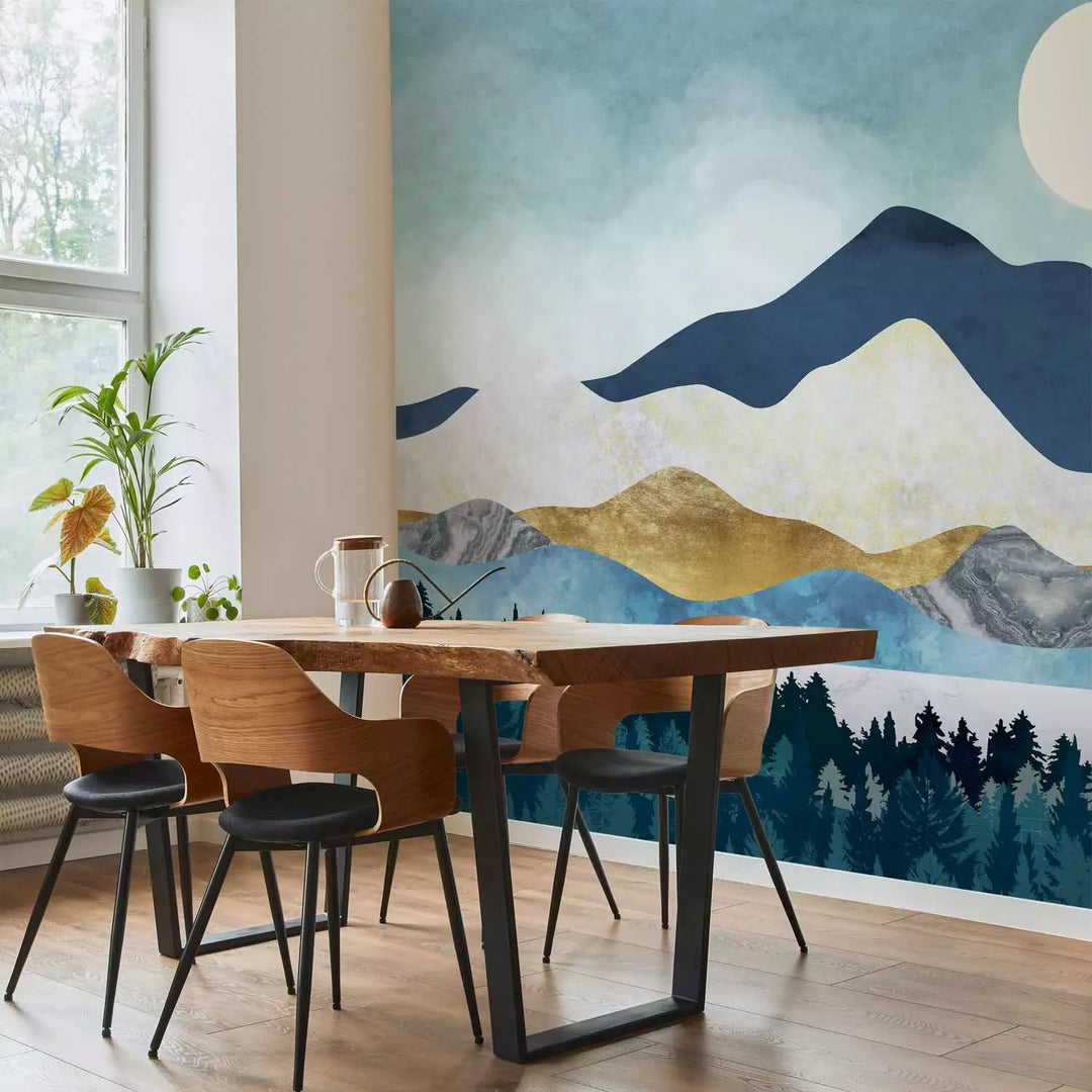 Valokuvatapetti - Vuoret kultaisella korostuksella pehmeissä pastellisävyissä, 150562