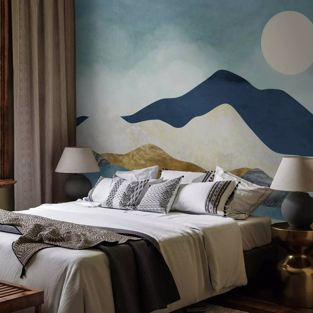 Valokuvatapetti - Vuoret kultaisella korostuksella pehmeissä pastellisävyissä, 150562