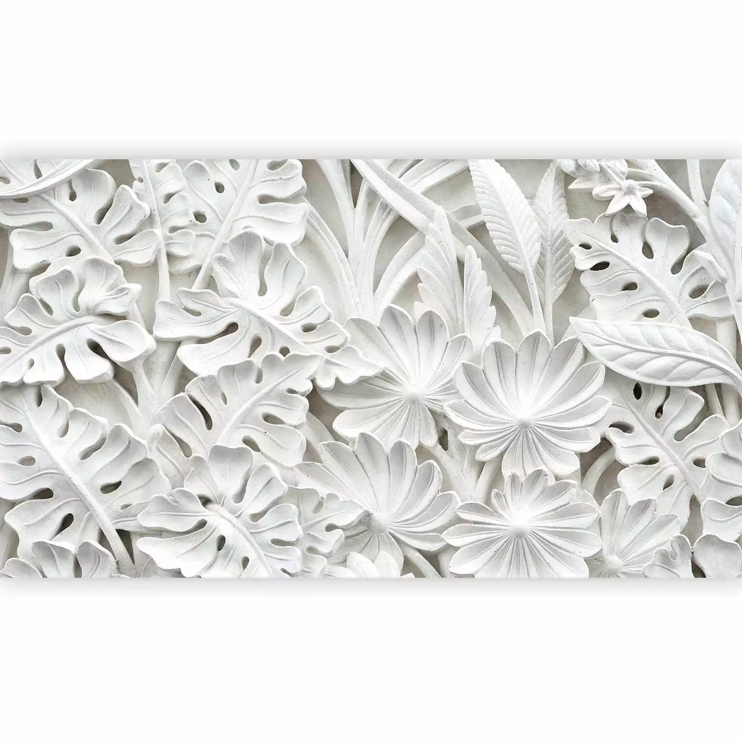 Lielformāta fototapetes - Balta lapu un ziedu telpiskā kompozīcija G-ART