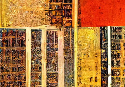Lielformāta glezna - Abstrakti kvadrāti - ģeometriska kompozīcija Klimta stilā, 151093, XXL Tapetenshop.lv