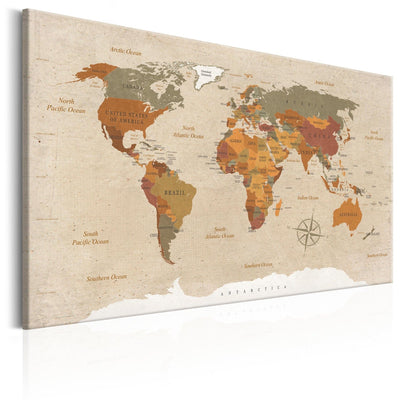 Lielformāta glezna - Pasaules karte: Bēšs šiks, 151915, XXL izmērs G-ART