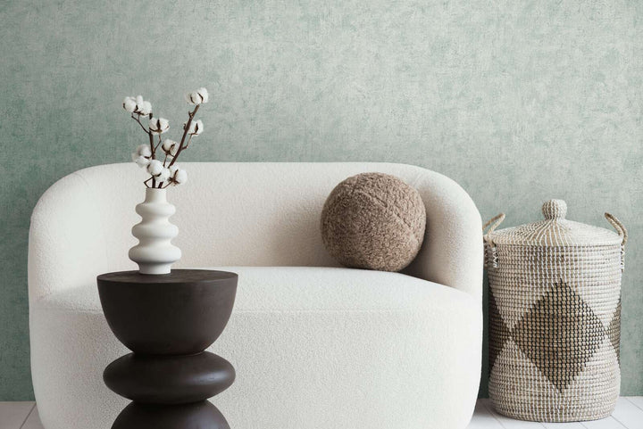 Soft teal non-woven wallpaper with plaster texture and slight gloss, 3007765