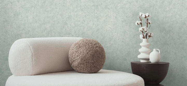 Soft teal non-woven wallpaper with plaster texture and slight gloss, 3007765