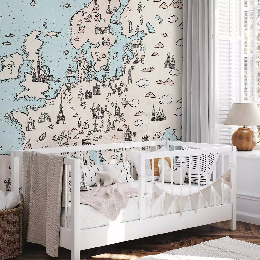 Valokuvatapetti - Euroopan kartta lapsille - nähtävyydet ja matkailukohteet, 149217