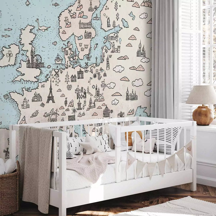 Valokuvatapetti - Euroopan kartta lapsille - nähtävyydet ja matkailukohteet, 149217