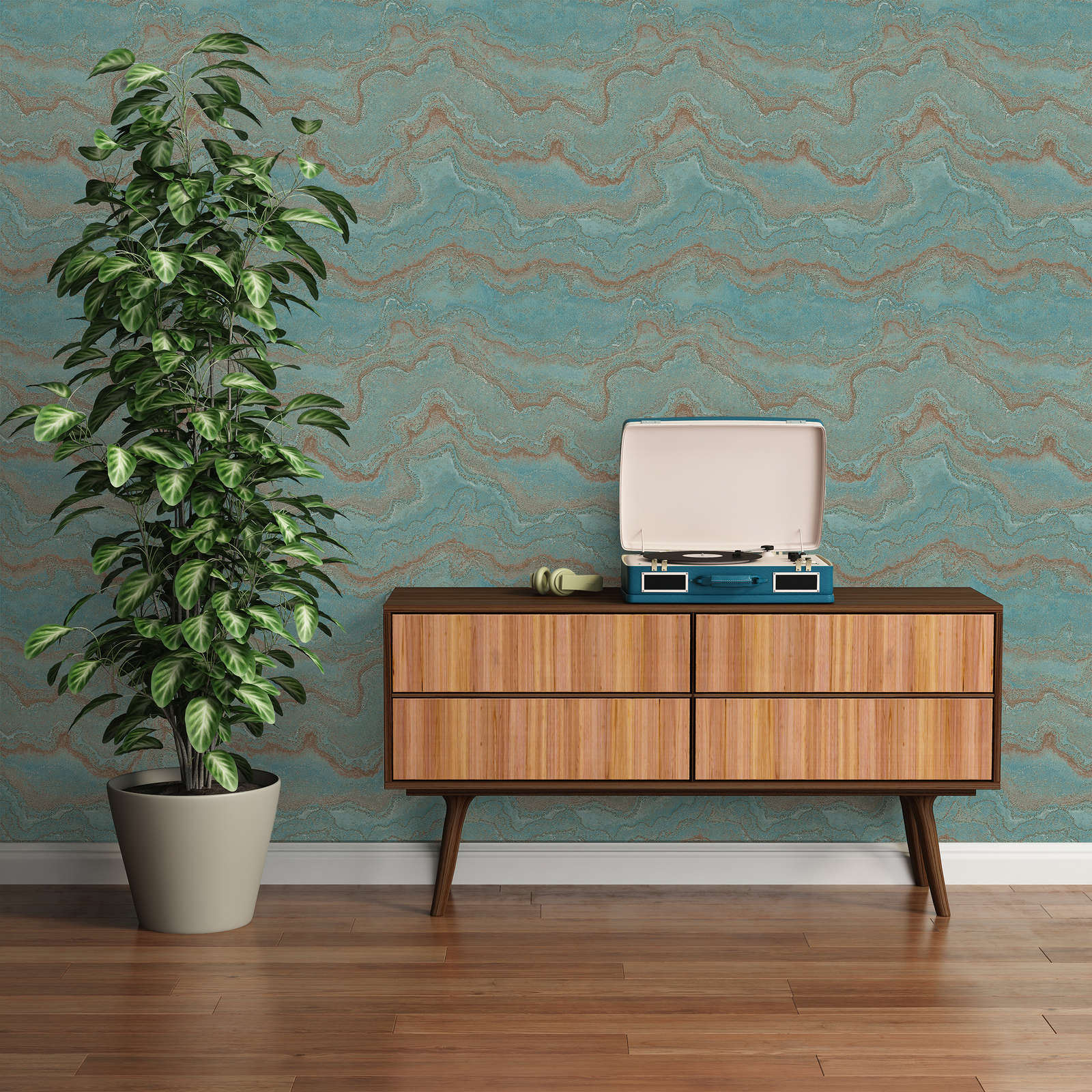 Marmora neaustas tapetes ar metālisku efektu - tirkīza krāsā, 396591 AS Creation