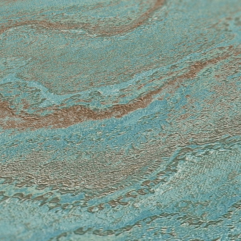 Marble non-woven wallpaper with metallic effect - turquoise, gold, 1406457 AS Creation