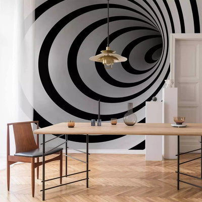 Black and white Wall Murals with 3D effect - Black and white 3D tunnel - 60156G-ART