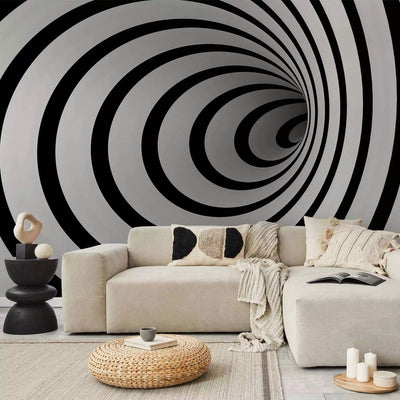 Black and white Wall Murals with 3D effect - Black and white 3D tunnel - 60156G-ART