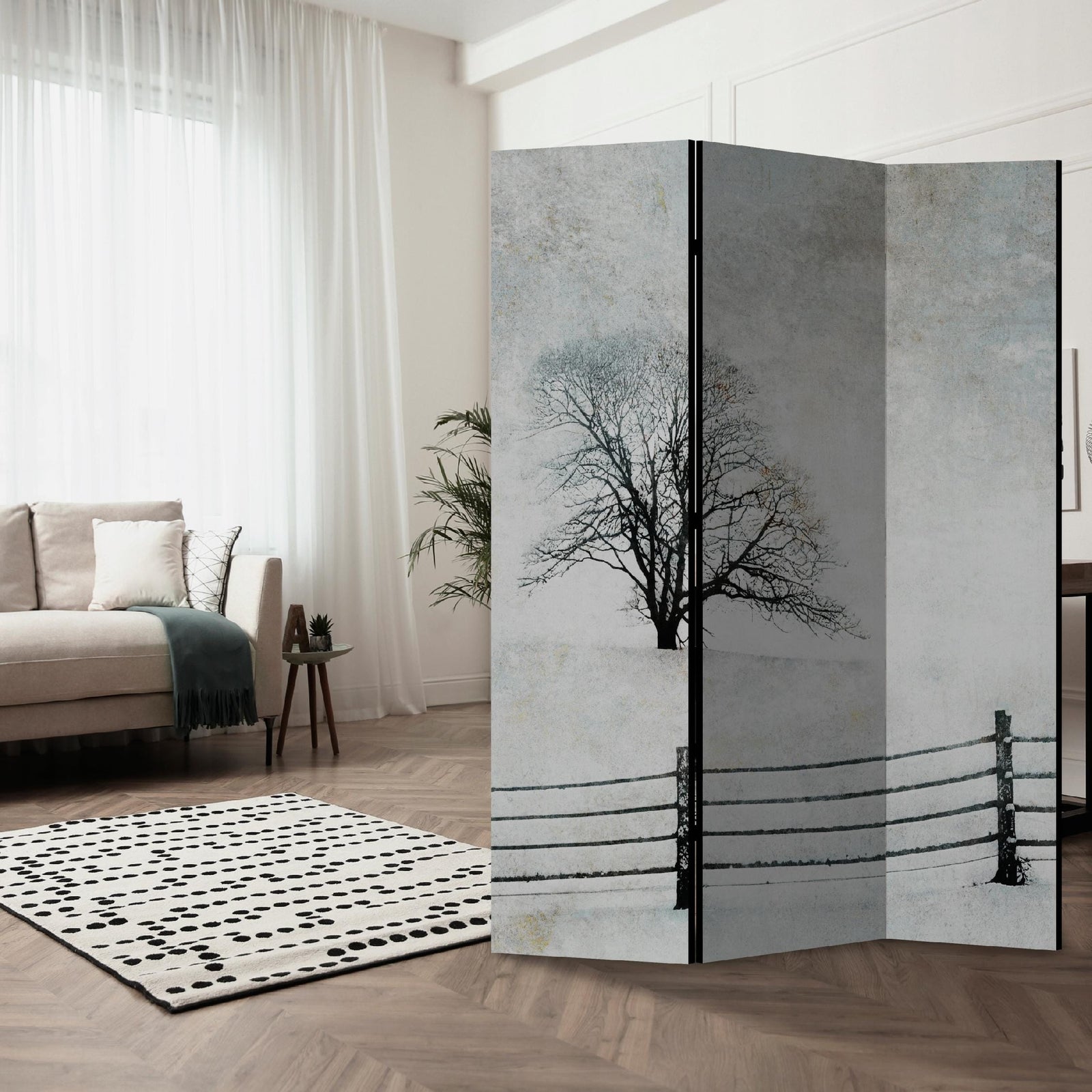 Melnbalts aizslietnis, vienpusējs, 135x172, Ziemas klusums laukos L-ART