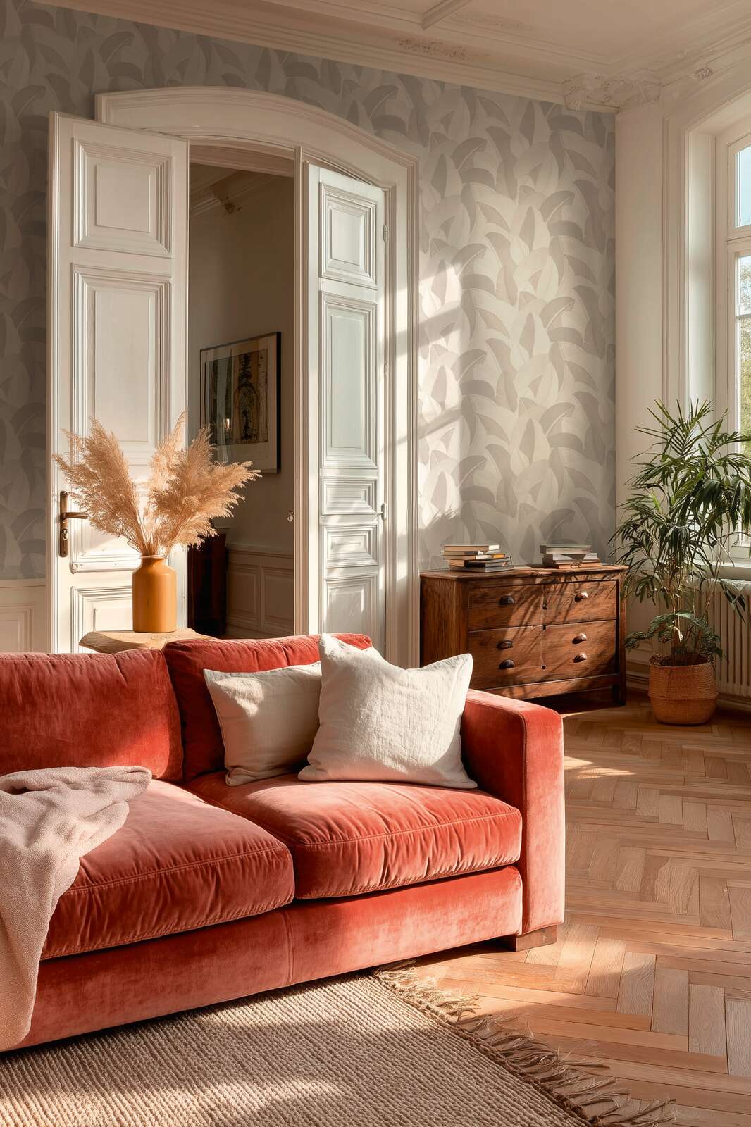 Modernas tapetes ar lapu formas tekstūru - krēmkrāsa - 3007573 AS Creation