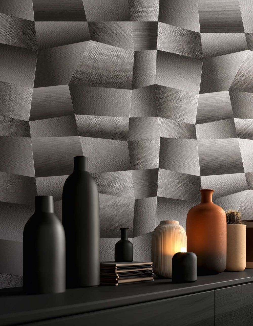 Mūsdienīgas tapetes ar 3D ģeometrisko rakstu - pelēka, melna - 3012647 AS Creation