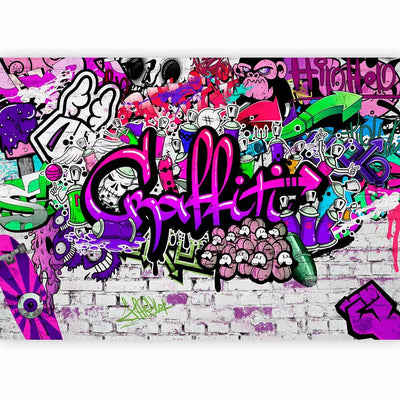 Wall Murals - graffiti on a colored background on a white brick wall G-art