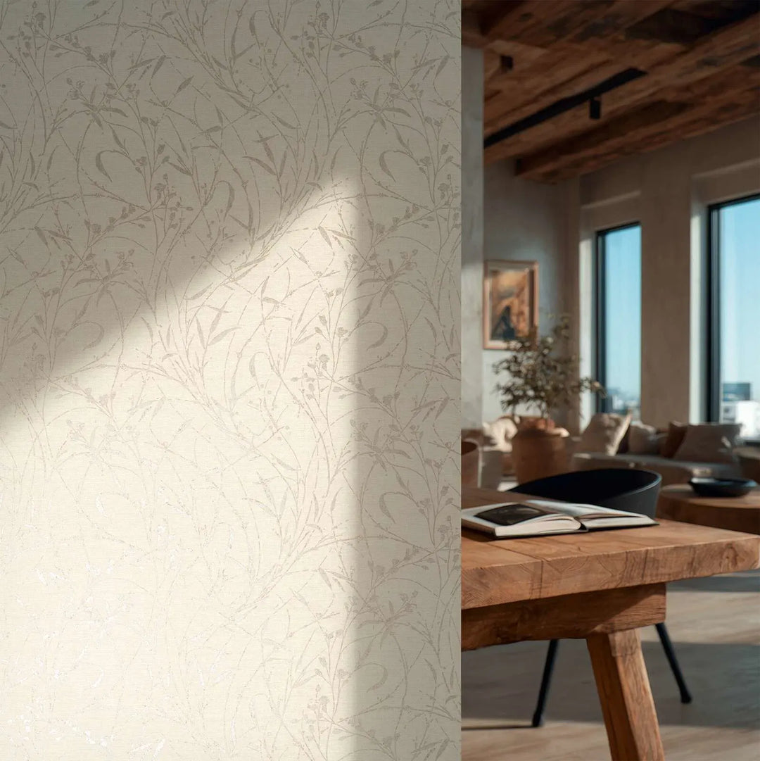 Mūsdienīgas tapetes ar stilizētu zaru rakstu - krēma, bēša - 3007032 AS Creation