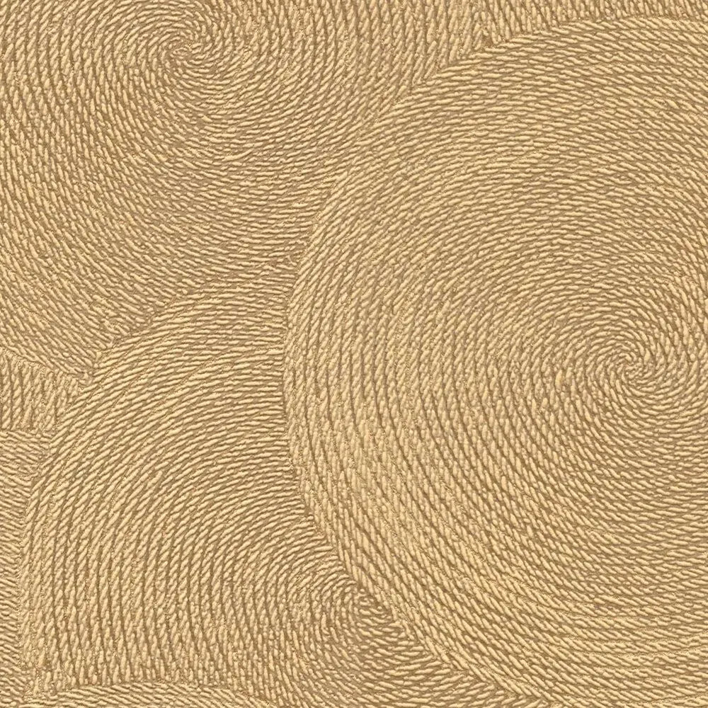 Detail view: brown wallpaper with a circular pattern and metallic accents. SKU: 3010625, AS Creation.