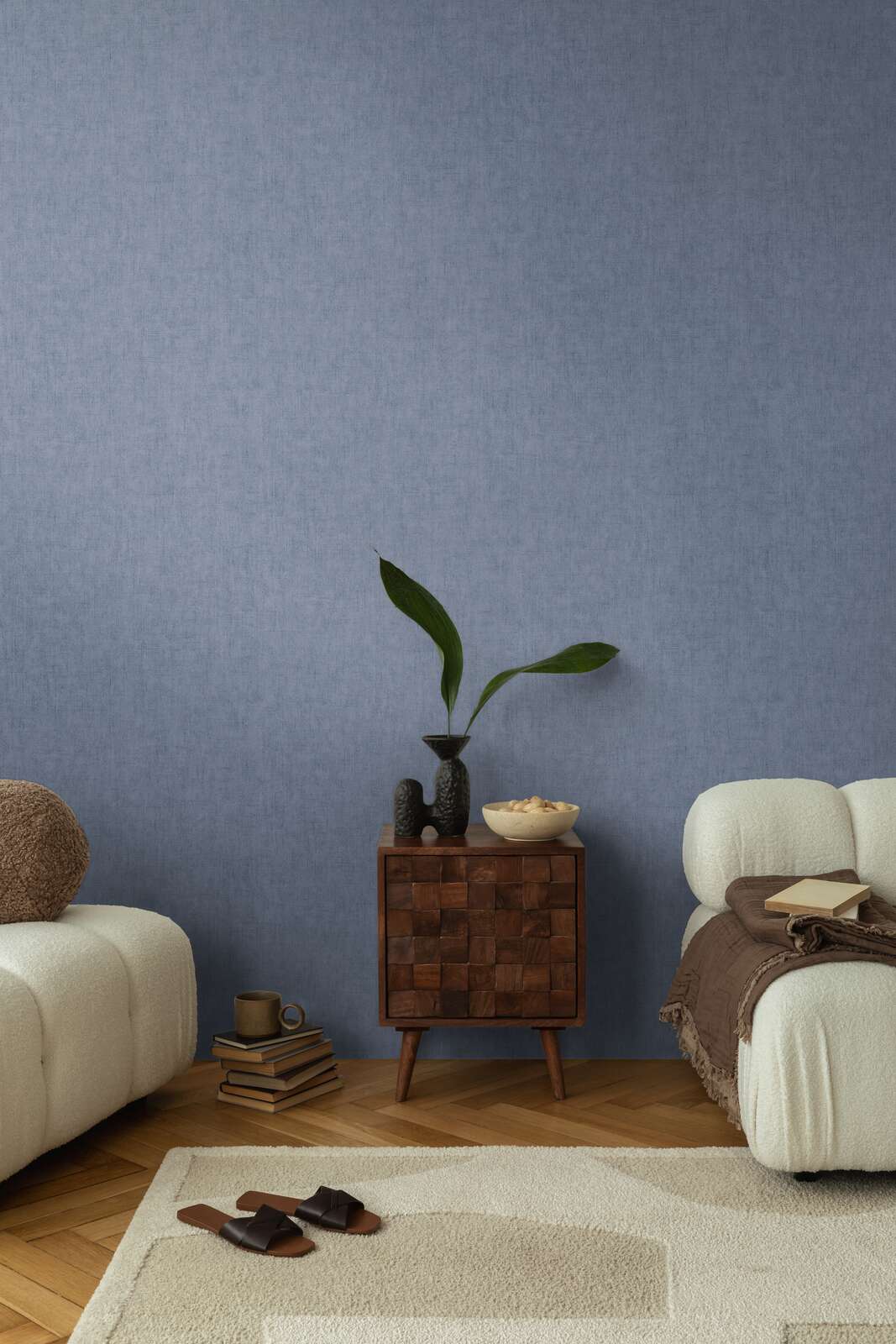 Neaustas tapetes ar dabisku tekstila faktūru | tumši zilā | 3011076 AS Creation