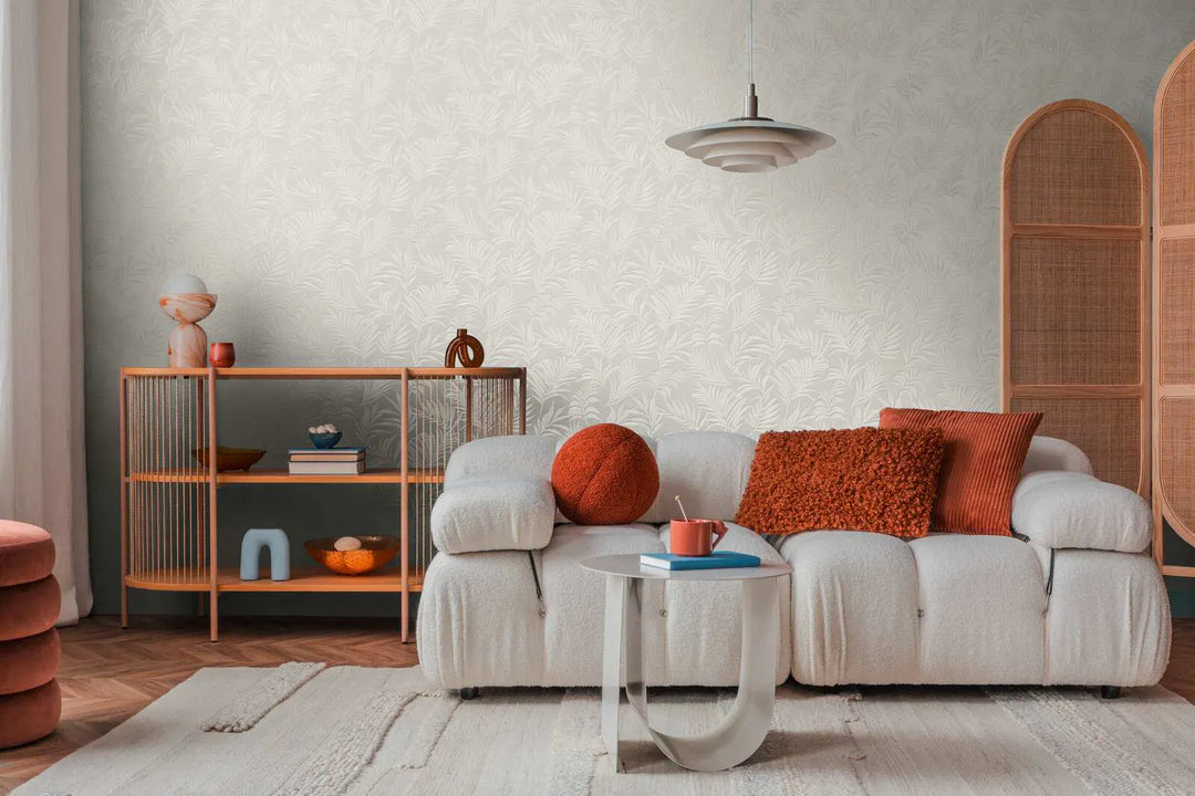 Neaustas tapetes ar delikātu tropu motīvu | baltā krāsā | 3011051 AS Creation