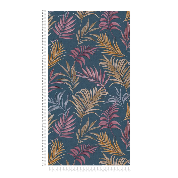 Neaustas tapetes ar delikātu tropu motīvu uz tumši zila | nedaudz spīdīgas lapas | 3011055 AS Creation