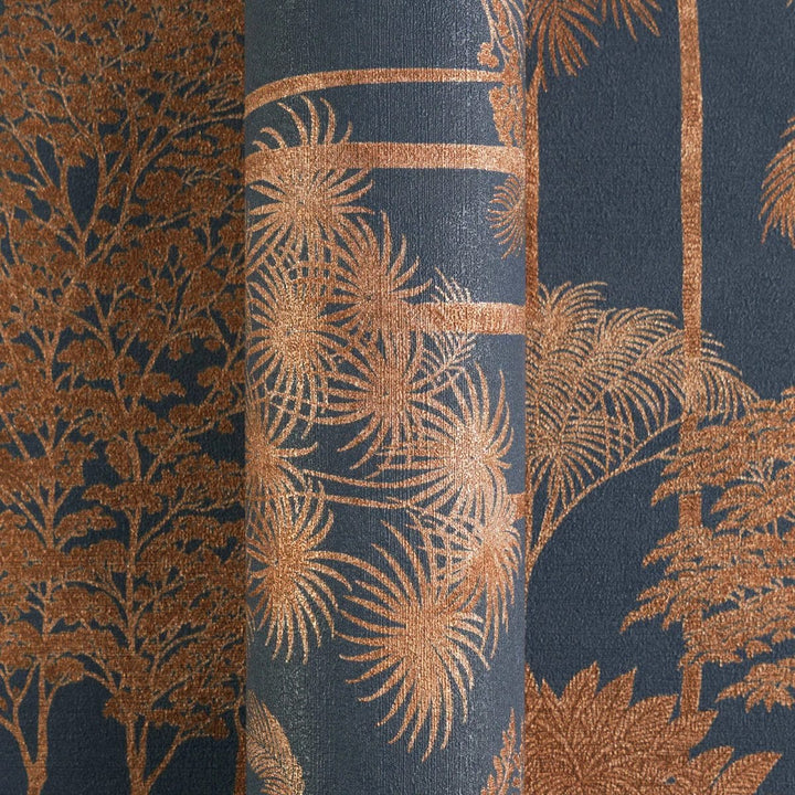 Neaustas tapetes ar izteiksmīgu palmu siluetu | brūna, zila AS Creation