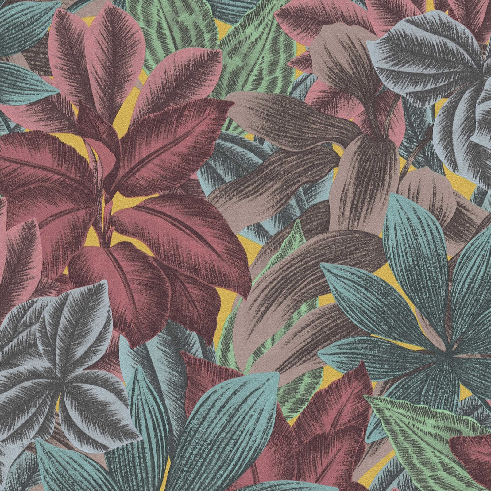 Flizelīna tapetes ar lapu rakstu košās krāsās, zilā un rozā - 1376036 AS Creation