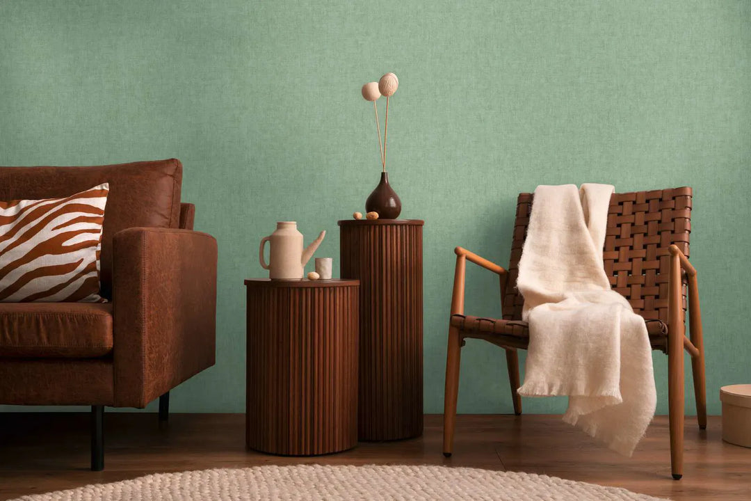 Neaustas tapetes ar minimālistisku tekstila izskatu| tumši zaļā | 3011075 AS Creation