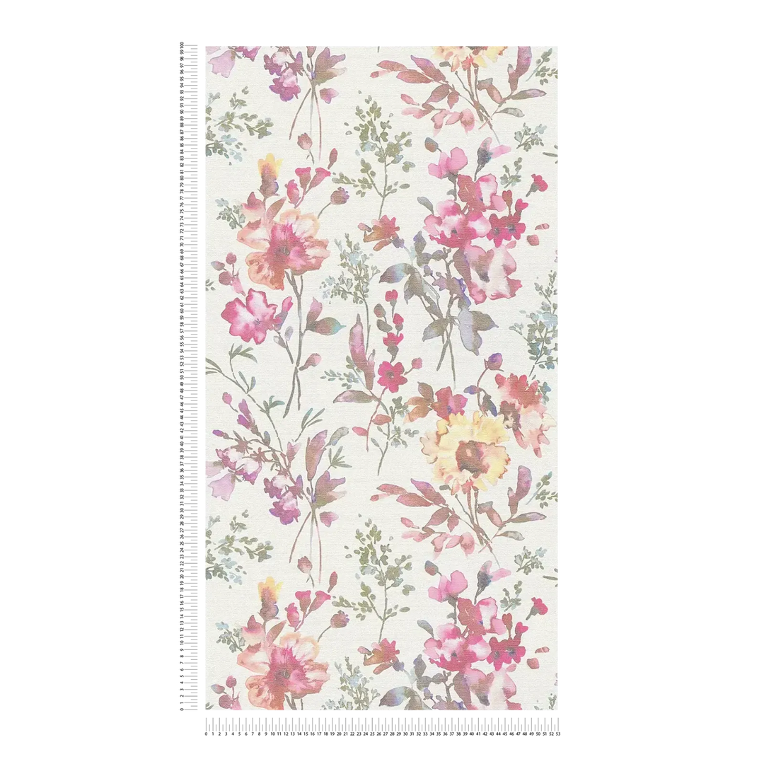 Neaustas tapetes ar romantisku ziedu rakstu pasteļtoņos ar spīdīgu efektu | balts, metālisks, zaļš | 3010123 AS Creation