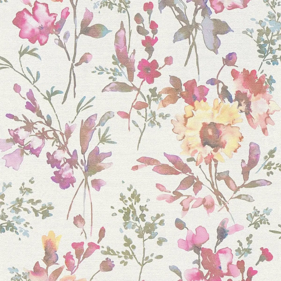 Neaustas tapetes ar romantisku ziedu rakstu pasteļtoņos ar spīdīgu efektu | balts, metālisks, zaļš | 3010123 AS Creation