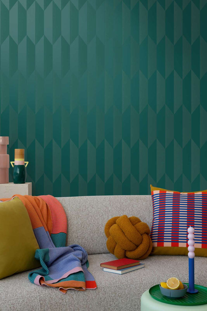 Neaustas tapetes ar spīdīgu ģeometrisku dizainu un gludu virsmu | zila | 3010523 AS Creation