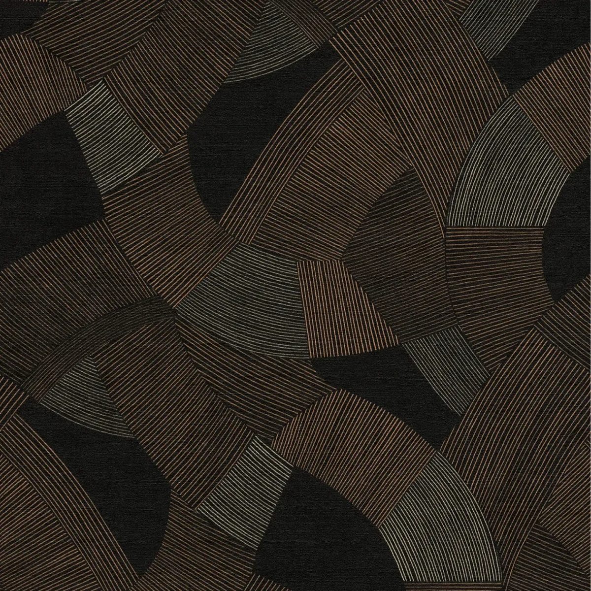 Detail view: black and brown wallpaper with geometric pattern and visible texture. SKU: 3012065, AS Creation.