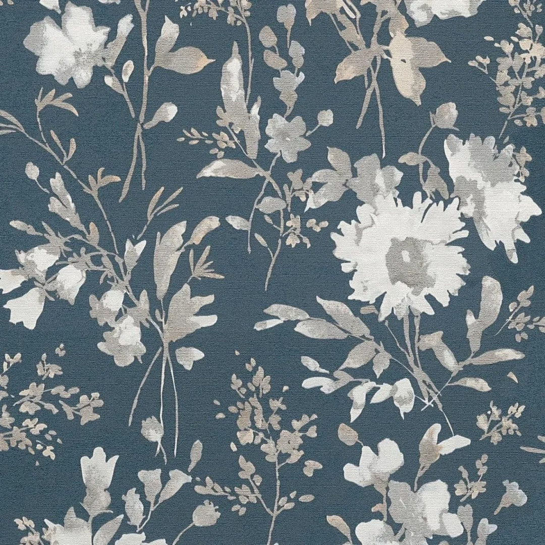 Neaustas tapetes ar vieglu spīdumu un rotaļīgu ziedu rakstu zilā krāsā | 3010127 AS Creation