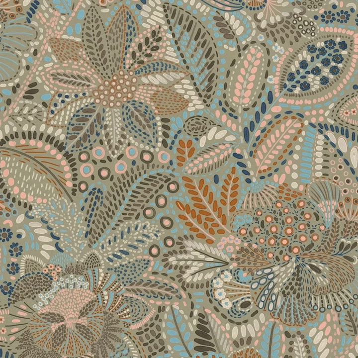 Tapetes ar ziedu un lapam un smalku faktūru | zila, pelēka, roza AS Creation