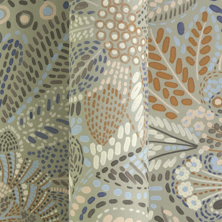 Tapetes ar ziedu un lapam un smalku faktūru | zila, pelēka, roza AS Creation