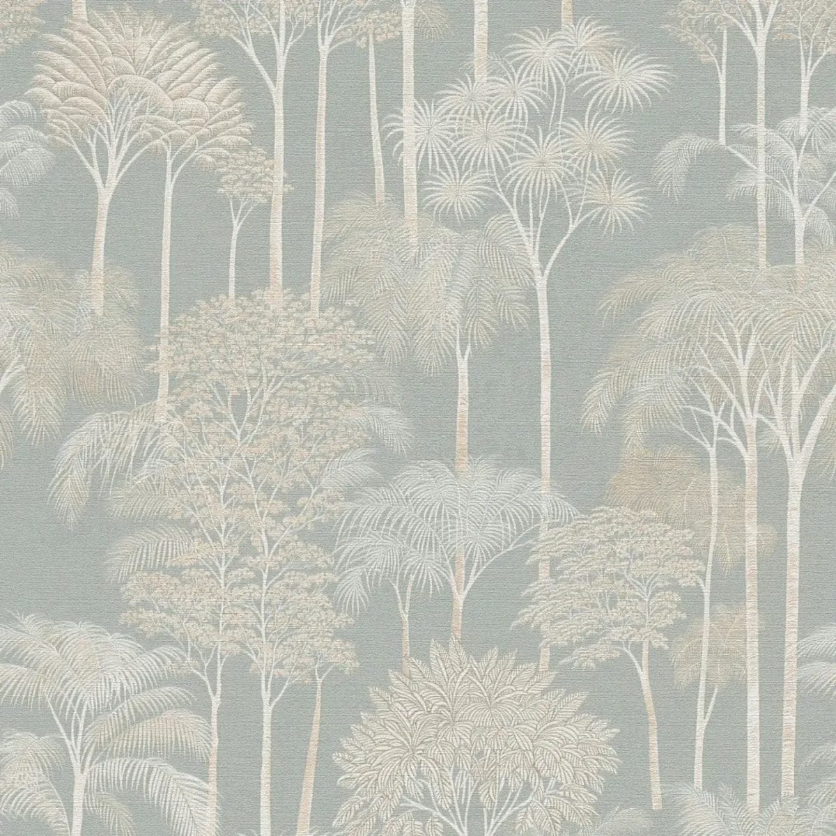 Detalizēts skats: zaļas tropiskā stila tapetes ar palmu motīvu, izceļot krāsu un tekstūru. SKU: 3012106, AS Creation.