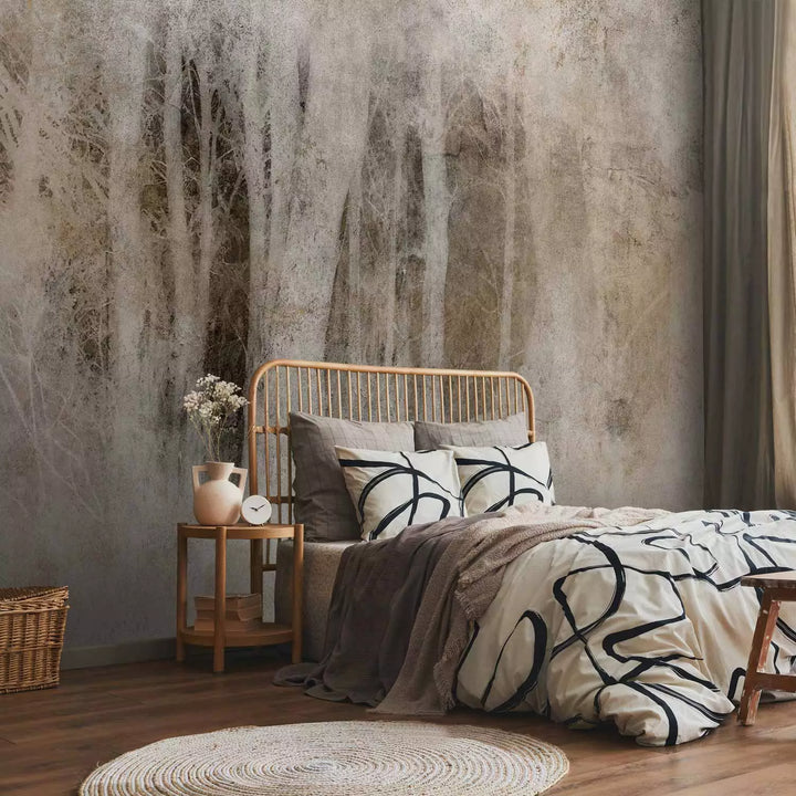 Wall Murals - Bright tree trunks at dark depth: Sepija, 148812