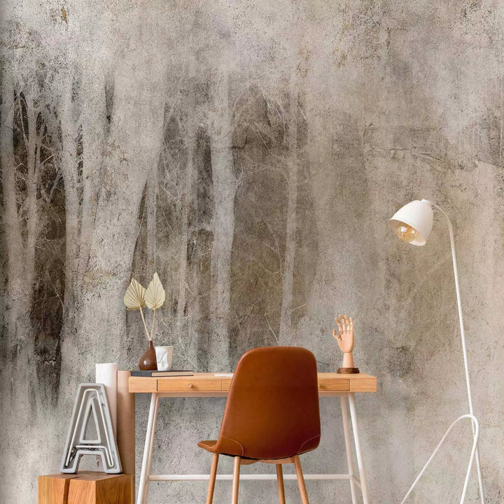 Wall Murals - Bright tree trunks at dark depth: Sepija, 148812