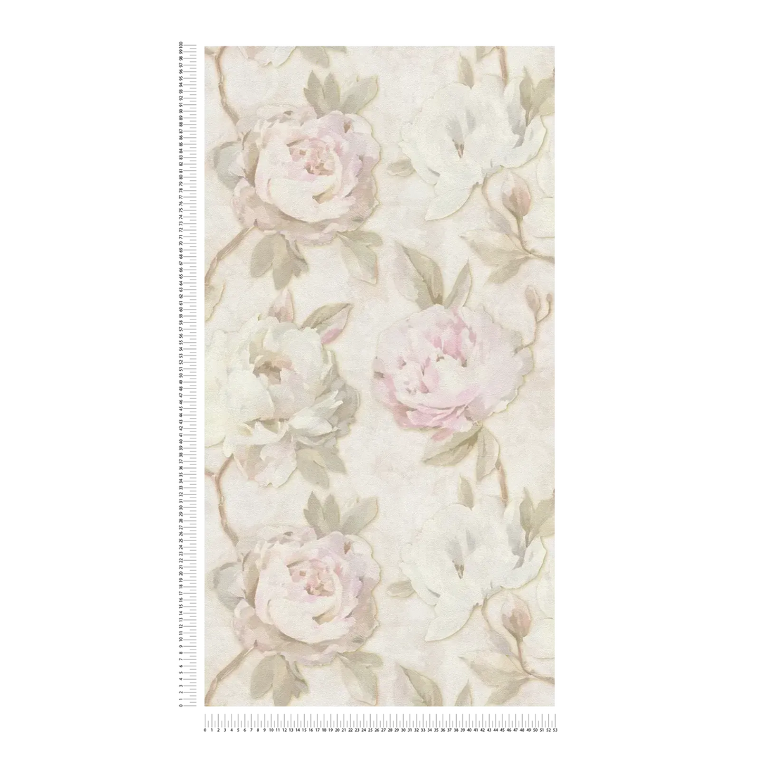 Romantiskas  tapetes ar rožu motīvu - krēmkrāsas, zaļas, rozā, 3012167 AS Creation