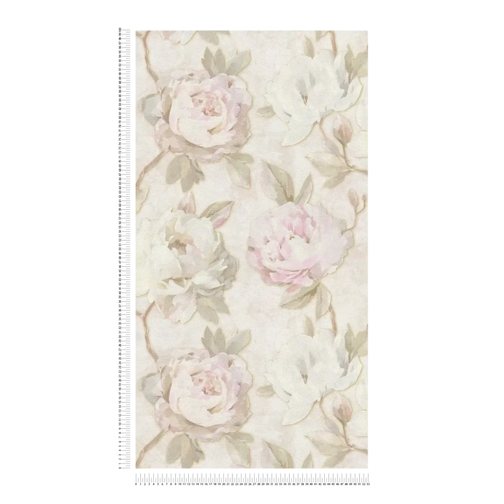 Romantiskas  tapetes ar rožu motīvu - krēmkrāsas, zaļas, rozā, 3012167 AS Creation