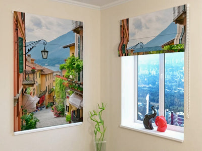 Roman blinds with a beautiful view from the window - in the old Italy town of Tapetenshop.lv