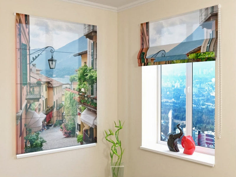 Roman blinds with a beautiful view from the window - in the old Italy town of Tapetenshop.lv