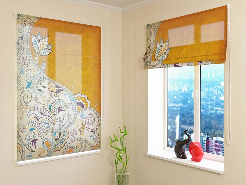 Roman blinds with abstract flower motif yellow tones - buy Tapetenshop.lv