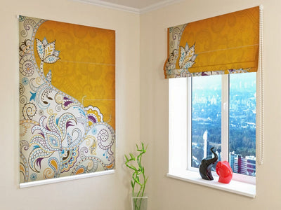 Roman blinds with abstract flower motif yellow tones - buy Tapetenshop.lv