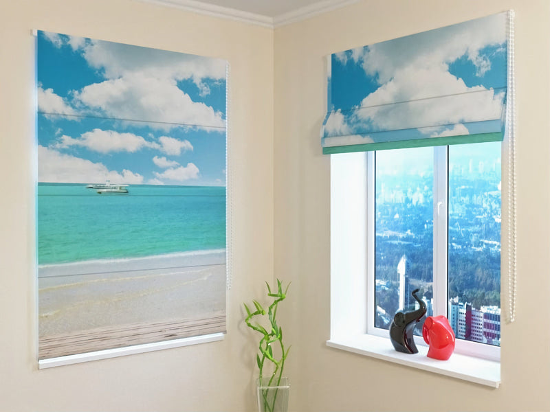 Roman blinds with print - rest by sea - easy to install walletershop.lv