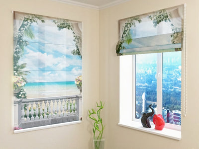 Beautiful Roman blinds with print - Nature article - Sea View of Tapetenshop.lv