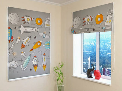 Beautiful Roman blinds for the Children's Room (for a guy) - spacecraft Tapetenshop.lv