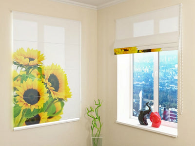 Roman blinds with print - yellow sunflowers - order Tapetenshop.lv