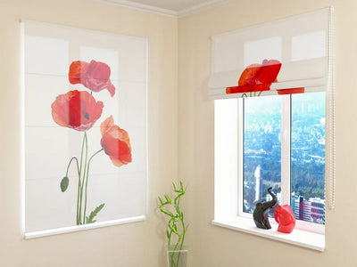 Roman blinds with flowers - elegant red poppones - buy wallpaperhop.lv