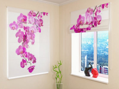 Roman blinds with floral print - the perfect pink orchid in Tapetenshop.lv