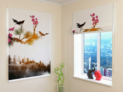 Blinds - Birds on a wooden branch - Eastern style - on order on Tapetenshop.lv