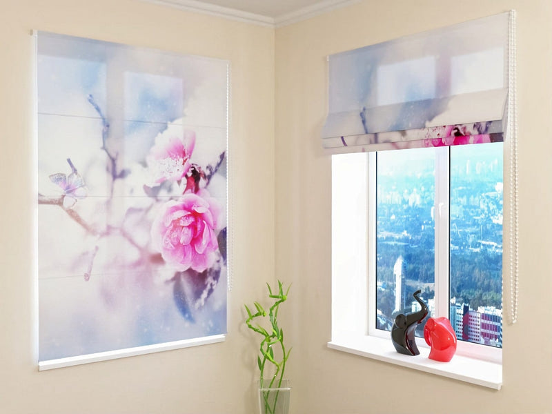 Quality blinds with print - roses and butterfly in the snow - order walletershop.lv