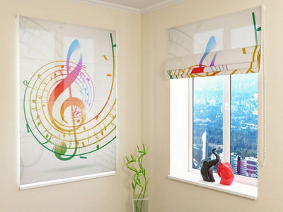 Roman blinds with music theme - colourful musical abstraction Tapetenshop.lv